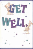 This cheerful get well card captures the spirit of Belsize Park with its playful scene and comforting colours. Springing from a creamy background, two loveable figures-a snuggly bear and a lively, floppy-eared puppy-settle among large, lively letters spelling 'Get Well' in a joyful dance of indigo, teal, and violet. Scattered throughout are twinkling stars of blue and purple, which seem to sprinkle little gestures of hope and encouragement, reminiscent of peaceful strolls through Belsize Park's leafy lanes or a bright bouquet awaiting delivery from a nearby florist. The richly detailed fur of both animals is almost palpable, conveying the kind of warmth you'd find wrapped in a soft blanket or tucked within a hand-tied arrangement. The composition gleams with clarity, its simple white background reminiscent of the clean openness found in local parks, lending a sense of renewal and peace-vital sentiments for anyone in recovery. Sending this card, perhaps alongside a fresh arrangement delivered across Belsize Park, is akin to offering a heartfelt embrace-each brushstroke, hue, and whimsical detail working together to deliver a genuine message of comfort and optimism to someone in need of a little extra care.